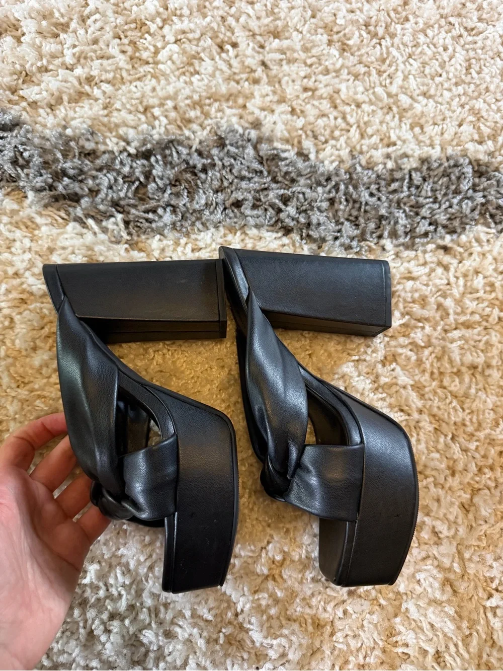 Black Knotted Platform Block-Heel Sandals for Women